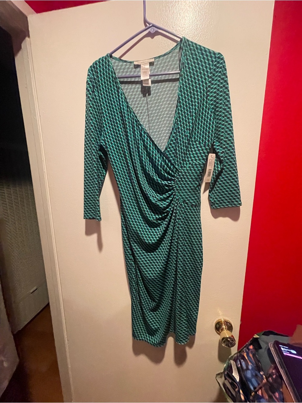 Women’s Green Patterned Faux-Wrap Dress by Laundry